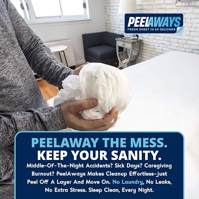 Peelaways Waterproof Disposable Bed Sheets – As Seen On Shark Tank | 5-Layer Absorbent Wellness Sheets for Elderly, Homecare, Hospital Use and Travel