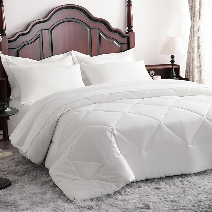 NTBAY King Comforter Set with Sheets, 7 Pieces Soft and Breathable King Bedding Set, Bed in a Bag, Down Alternative Comforter Set Solid Color All Season, King Bedding Set, White