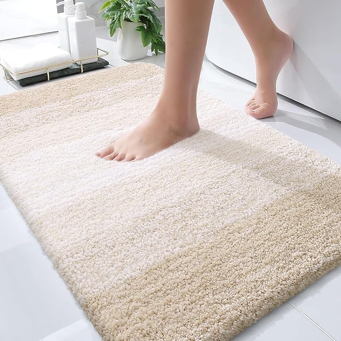 OLANLY Bathroom Rugs Mat 36x24, Extra Soft Absorbent Microfiber Bath Rugs, Rubber Backing, Quick Dry, Machine Washable Bath Mats for Bathroom Floor, Tub and Shower, Home Decor Accessories, Light Beige