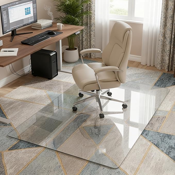 Antok Tempered Glass Chair Mat, 45"x60" Office Chair Mat for Carpet & Hardwood Floors, Heavy Duty 0.2" Desk Chair Mat for Smooth Rolling at Home or Office