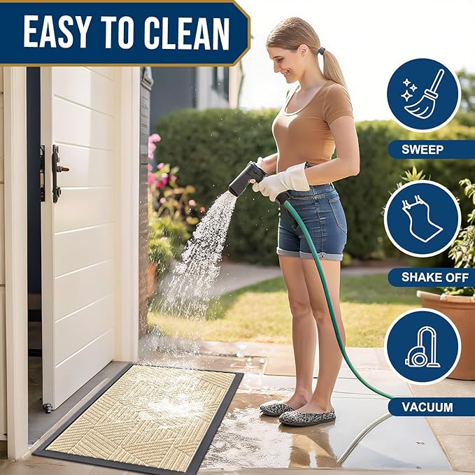 Smiry Front Door Mat Outside Entrance, Heavy Duty Sturdy Natural Rubber Doormat, Trap Dirt and Moisture, Easy Clean Low Profile Mats for Indoor Outdoor Entry, Irregular Triangle (59x24, Beige)