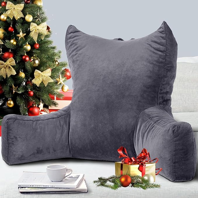 Neustern Reading Pillow for Sitting in Bed Adult, Back Pillow for Bed Shredded Memory Foam Chair Pillow with Arms and Pockets, Backrest and Support with Washable Cover for Watching TV/Gaming/Relaxing