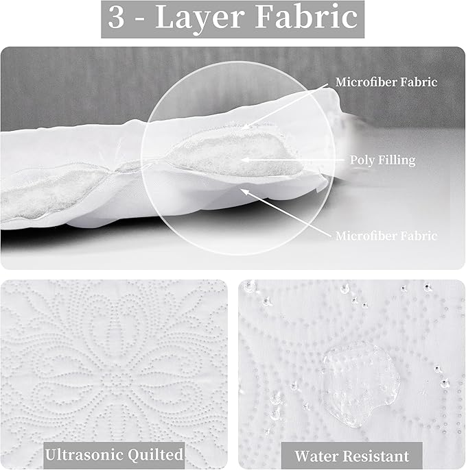 Easy-Going Full/Queen Size Reversible Quilt Set with 1 Quilt and 2 Pillow Shams, Soft Bed Quilt Cover, Water Resistant Lightweight Microfiber Bedspread, Stain Resistant, Damask-White/White