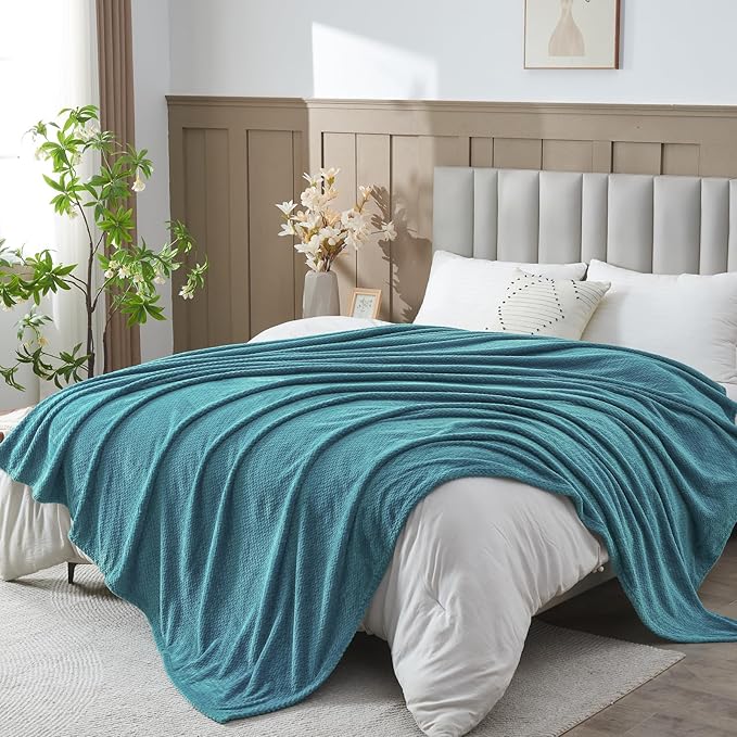 NEWCOSPLAY Super Soft King Blanket Dark Blue Premium Silky Flannel Fleece Leaves Pattern Lightweight Bed Blanket All Season Use (Dark Blue, King(90"x110"))