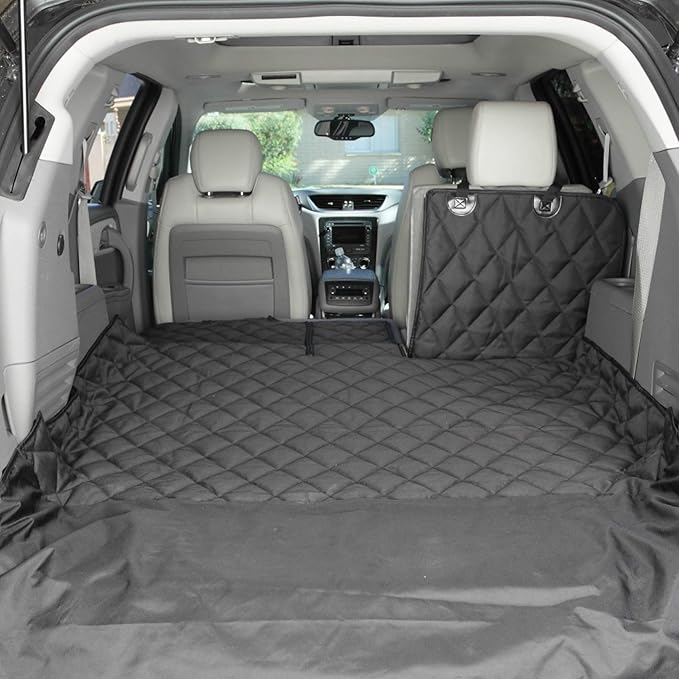 4Knines Split Cargo Liner for SUV – For Dogs & Pets, Heavy-Duty, Waterproof Trunk Mat & Cargo Cover – Fits 60/40 Split Bench & Armrest Pass-Through – Machine Washable, Non-Slip, Durable (Large, Black)