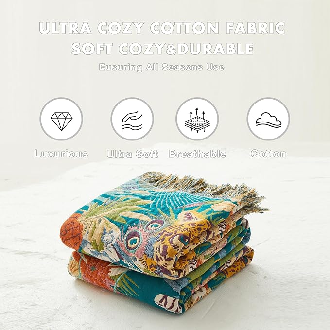 MSGKV Throw Blanket for Couch Cotton Leopard Animals Blanket 50"x60" Sofa Chair Blankets Muslin Breathable All Seasons Lightweight Farmhouse Blankets Home Decor