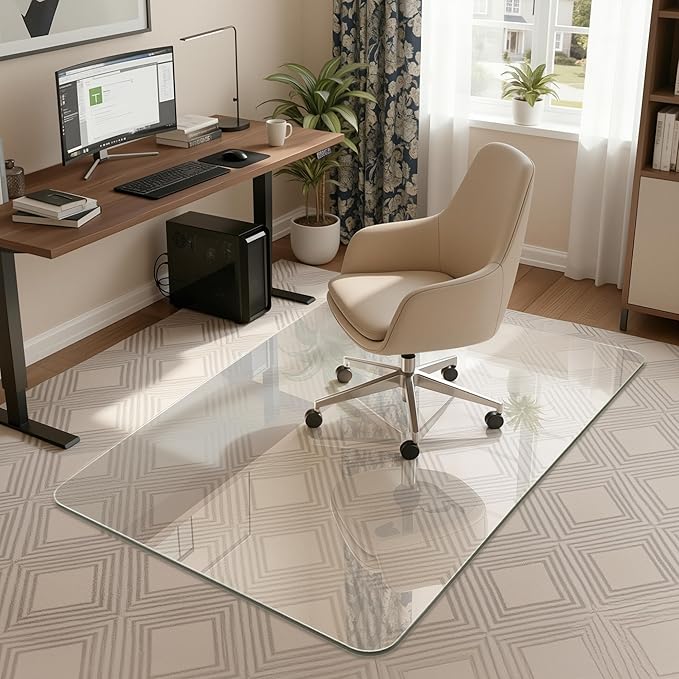 Antok Tempered Glass Chair Mat, 45"x60" Office Chair Mat for Carpet & Hardwood Floors, Heavy Duty 0.2" Desk Chair Mat for Smooth Rolling at Home or Office
