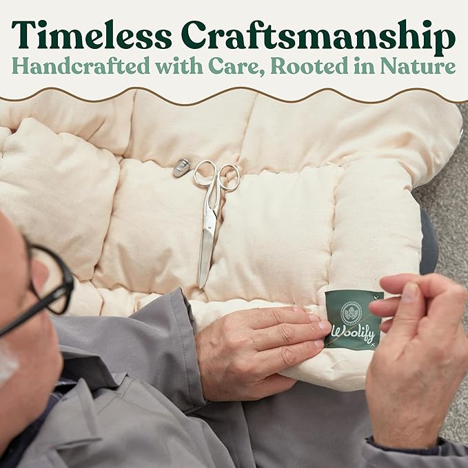 Organic Merino Wool Mattress Topper - Luxury Pillow Top Mattress Pad, Handmade, Non-Toxic, Cooling & Hypoallergenic, Natural Back Pain Relief, Sustainable Bedding (Full)