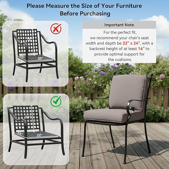 Outdoor Chair Cushions 3 Packs - Outside Durable Thick Replacement Back and Seat Cushion 22x24 with Zipper Cover for Patio Glider Rocking Chairs Loveseat Couch – Grey/Regular