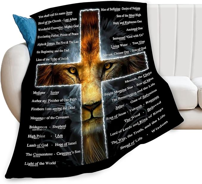 Christian Lion Blanket Scripture Jesus Throw Blanket Christian Gifts for Women Men Religious Blanket for Kids Adults Soft Warm Cozy Fleece Blanket for Couch Sofa Bed 50"x60"