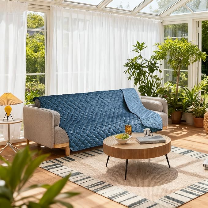 gogobunny 100% Double-Sided Waterproof Dog Bed Cover Pet Blanket Sofa Couch Furniture Protector for Puppy Large Dog Cat, Reversible (68x82 Inch (Pack of 1), Dark Blue/Light Blue)