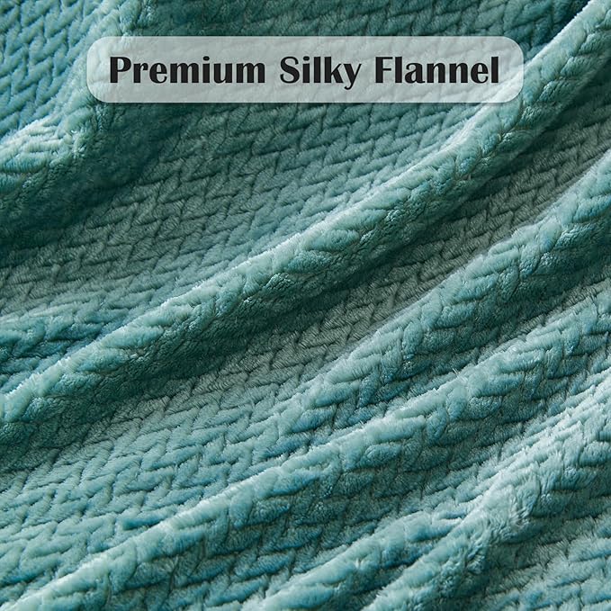 NEWCOSPLAY Super Soft King Blanket Light Teal Premium Silky Flannel Fleece Leaves Pattern Lightweight Bed Blanket All Season Use (Light Teal, King(90"x110"))