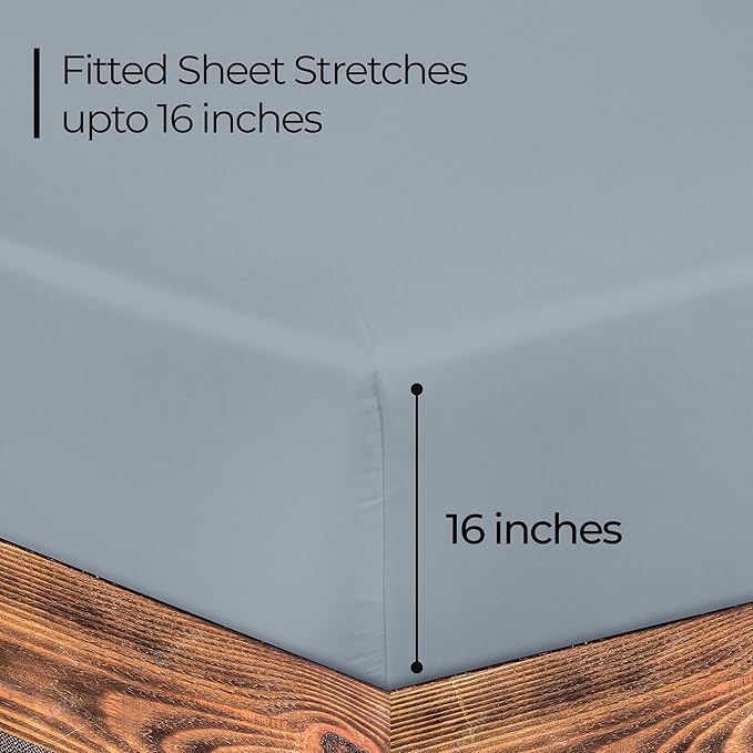 ROYALE LINENS 300 Thread Count 100% Long Staple Combed Cotton Fitted Sheet Twin - Super Soft Deep Pocket Bottom Sheet - Fitted Sheets Only - Elastic Sheets (Twin, Lake Blue)