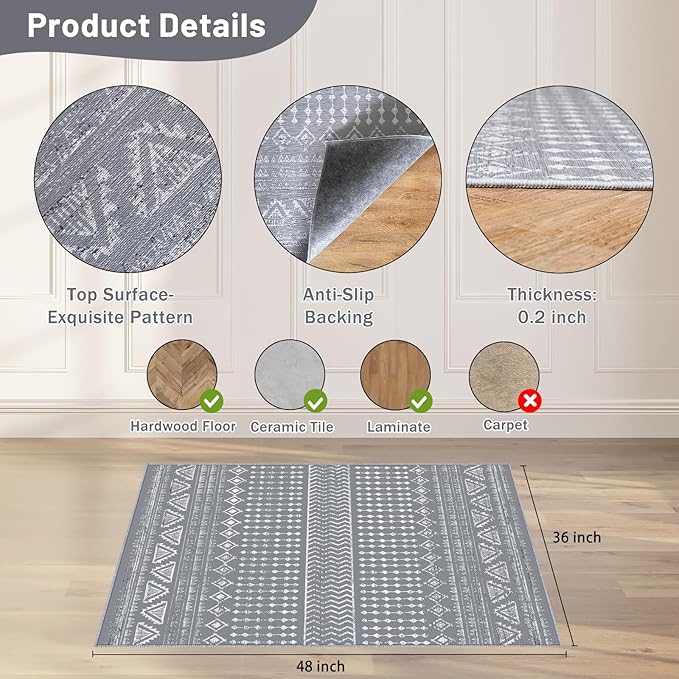 Office Chair Mat for Hardwood Floor&Tile Floor,36"X 48" Heavy Duty Desk Chair Mat for Hard Floors,Under Desk Rug for Rolling Computer Chair,Anti Slip,Low Pile Carpet Floor-Grey