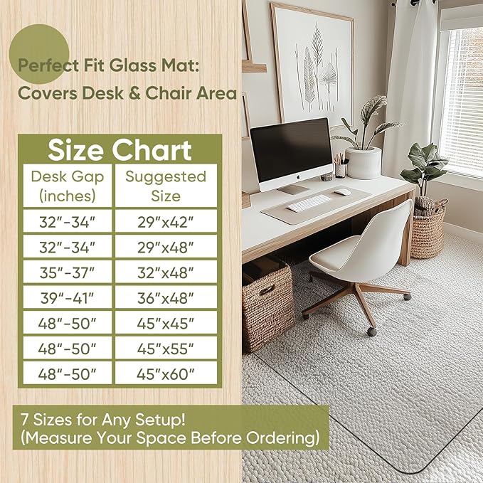 Office Chair Mat for Carpet & Hardwood, Upgraded 36" x 48" Dual Use Tempered Glass Chair Mat for Chair and Footrest Under Desk