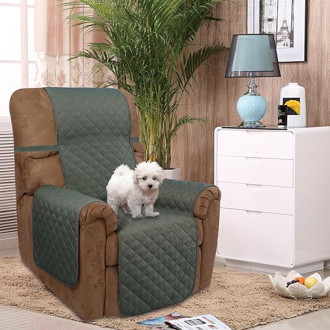 U-NICE HOME Recliner Chair Covers Reversible Chair Cover Pet Covers for Dogs with Elastic Straps Water Resistant Diamond Quilted (28''Recliner Oversized, Grey/Beige)