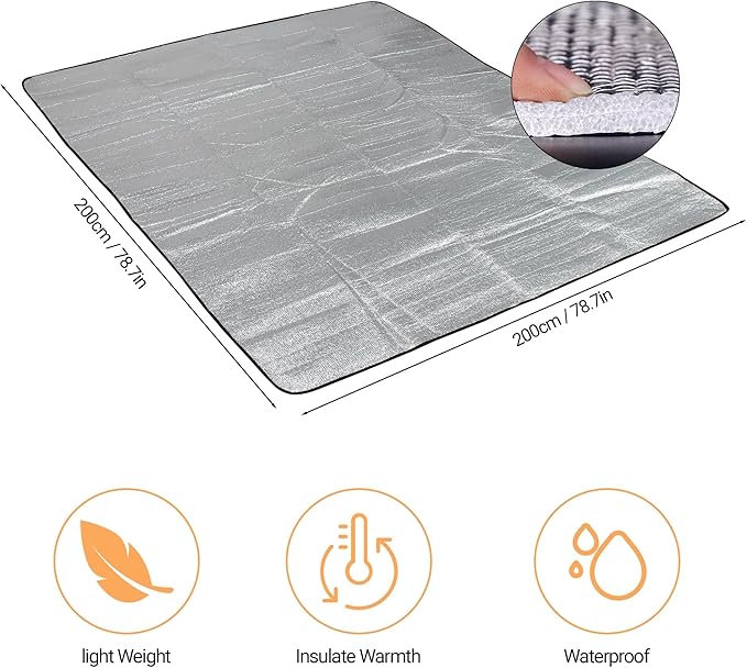 Himalaya Foam Foil Blanket Lightweight Camping Mat Outdoor Roll-up Portable Waterproof Sleeping Mat for Hiking Backpacking Double-Sided Aluminum Camping Accessories(78"x78")