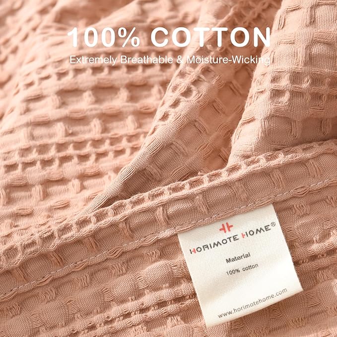 100% Cotton Waffle Blanket with Fringe, Pre-Washed Waffle Weave Blanket for All Season, Lightweight Breathable Soft Cozy Throw Blanket for Couch, Bed, Travel (Dusty Pink - 50x60 Inches)