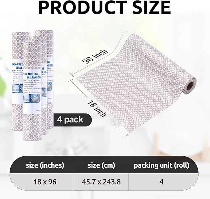 RAY STAR 18X96 Inch Shelf Liner for Kitchen Cabinets, Non-Adhesive Cabinet Liner Washable, PVC Drawer Liner for Dresser Non-Slip Bathroom (Circle)(4 Roll)