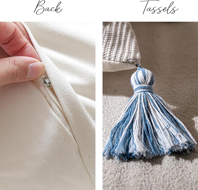 BlissBlush Blue Decorative Lumbar Throw Pillow Cover 12x20 Combo Set of 2 Rectangular Coastal Boho Accent Pillowcase Neutral Farmhouse Cushion for Couch Sofa Bedroom Living Home Décor Cover ONLY