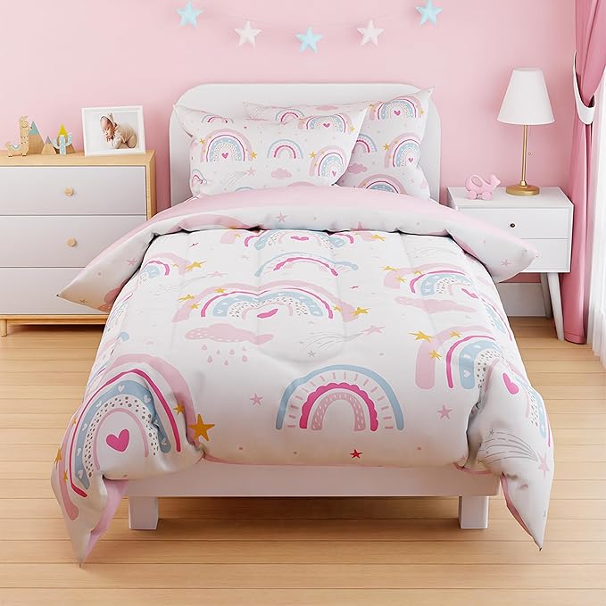 SANDJEST Rainbow Duvet Cover Sets Full Size for Kids Girls, Incude 1 Polyester Comforter Cover 80x90 Inches and 2 Pillowcases 20x26 Inches, Comforter Not Included, Gift for Christmas Birthday