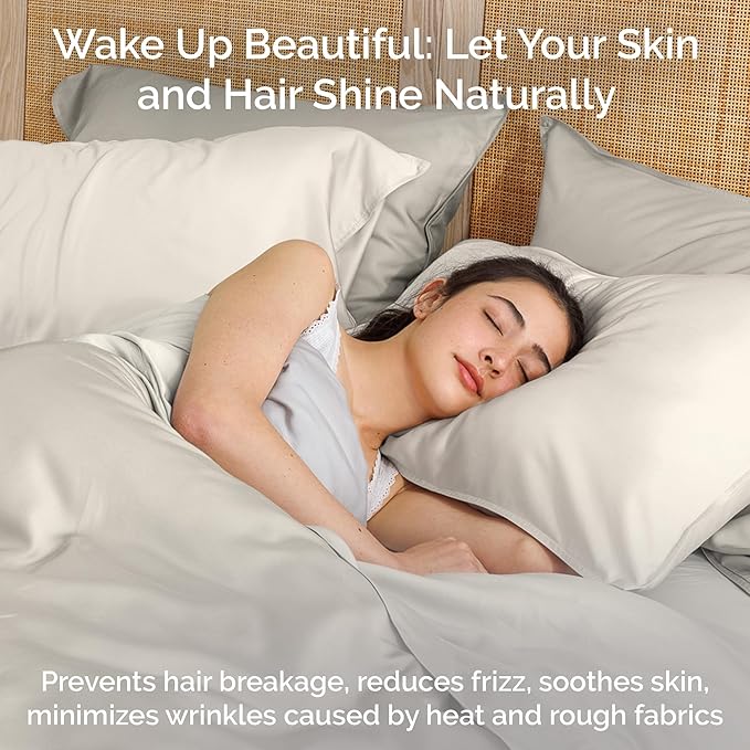 Duvet Cover Set - 100% Viscose Derived from Bamboo Duvet Cover Queen Size, 3 PC Luxury Cooling Duvet Cover for Hot Sleepers, Silky Buttery Soft Comforter Cover & 2 PC Queen Pillowcases, Ivory