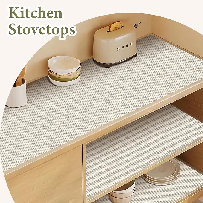 Shelf Drawer Liners for Kitchen Cabinets Non Adhesive Drawer Liner Thickened Refrigerator Liner White Quatrefoil Strong Non-Slip Paper for Tool Box, 11.8 x 354.3 Inches