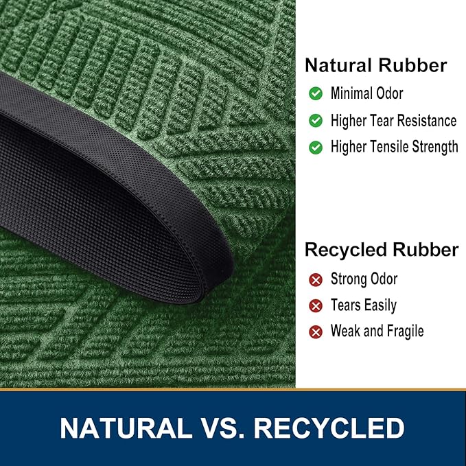 Smiry Half Circle Front Door Mat Outside Entrance, Heavy Duty Sturdy Natural Rubber Doormat, Trap Dirt and Moisture, Low Profile Mats for Indoor Outdoor Entry, Irregular Triangle (29.5x17, Green)