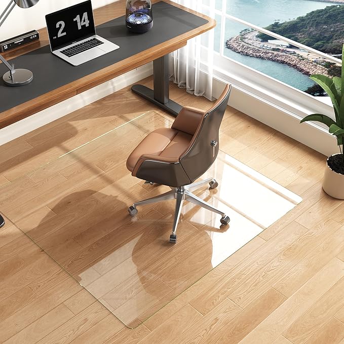 Antok Tempered Glass Chair Mat, 45"x45" Office Chair Mat for Carpet & Hardwood Floors, Heavy Duty 0.2" Desk Chair Mat for Smooth Rolling at Home or Office