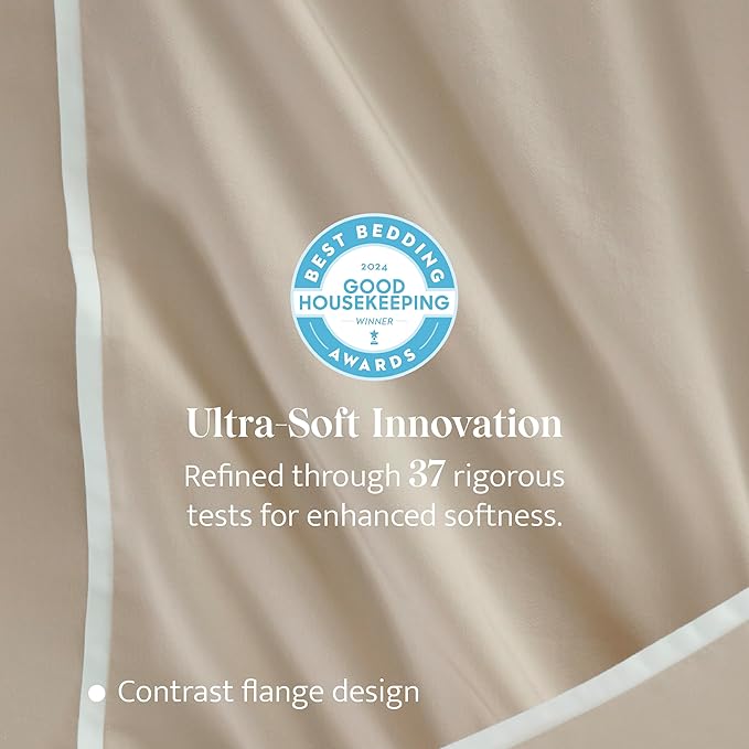 Double Stitch Cotton Tencel Duvet Cover - King Size Comforter Cover, Luxury & Soft Eucalyptus Lyocell Bedding Set for Hot Sleepers, Cooling & Breathable, Button Closure, Sandstone Contrast, 106"x90"