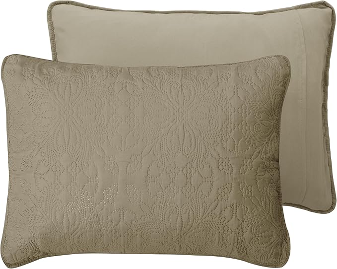 Easy-Going King Size Reversible Quilt Set with 1 Quilt and 2 Pillow Shams, Soft Bed Quilt Cover, Water Resistant Lightweight Microfiber Bedspread, Stain Resistant, Damask-Beige/Beige