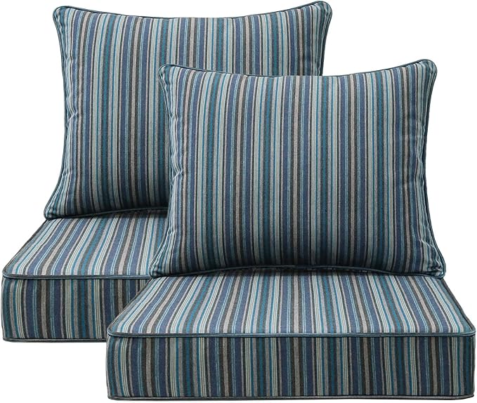 Sunbrella Outdoor Patio Chair Cushions Set, 24" x 24", Set of 2, Water-Repellent, Fade Resistant, Deep Seat Cushion for Backyard, Couch, Sofa and Patio Furniture, Troupe Dock