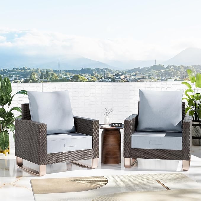 Outdoor Water-Resistant Olefin Deep Seat Cushion Set, 2PCS Weather and Fade Resistant 24''x 24''x 6'' Patio Furniture Seat Cushion, Thickened Sofa Chair Pad for Lawn, Garden, Light Gray