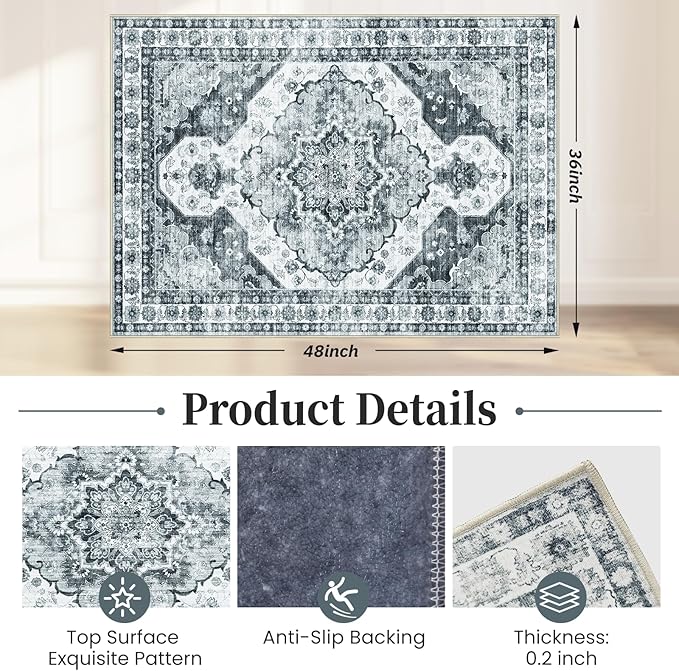 Office Chair Mat for Hardwood Floor&Tile Floor,36"X 48" Heavy Duty Desk Chair Mat for Hard Floors,Under Desk Rug for Rolling Computer Chair,Anti Slip,Low Pile Carpet Floor-Grey Flower