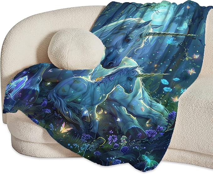Unicorn Blanket for Girls - White Horse Throw for Women, Men, Boys - Soft Warm Cozy Fleece for Couch, Sofa, Bed - Gifts and Decor - 80"x60"