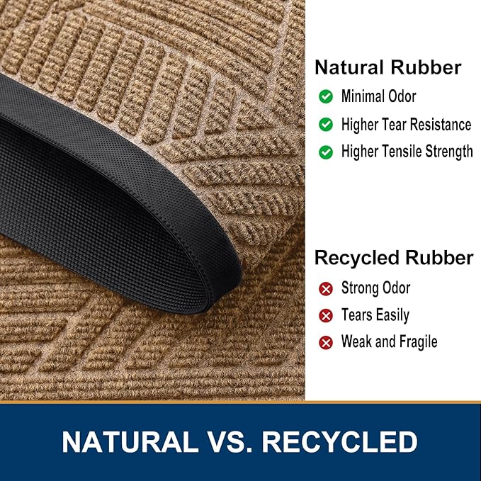 Smiry Front Door Mat Outside Entrance, Heavy Duty Sturdy Natural Rubber Doormat, Trap Dirt and Moisture, Easy Clean Low Profile Mats for Indoor Outdoor Entry, Irregular Triangle (29.5x17, Light Brown)