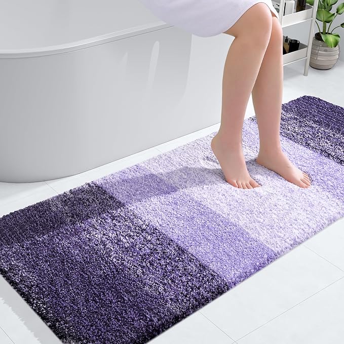 OLANLY Bathroom Runner Rugs 54x24, Extra Soft Absorbent Microfiber Bath Rugs, Rubber Backing, Quick Dry, Machine Washable Bath Mats for Bathroom Floor, Tub and Shower, Home Decor Accessories, Violet
