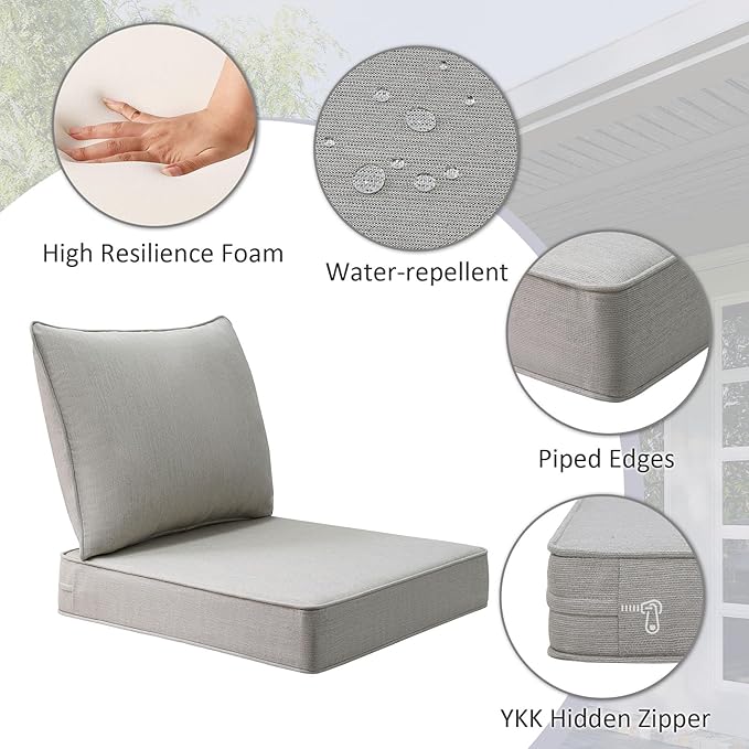 Sunbrella Outdoor Chair Cushions Set, 24" x 24", Set of 2, Water-Repellent, Fade Resistant, Deep Seat Bottom and Back Cushion for Backyard, Couch, Sofa and Patio Furniture, Specrtum Pebble