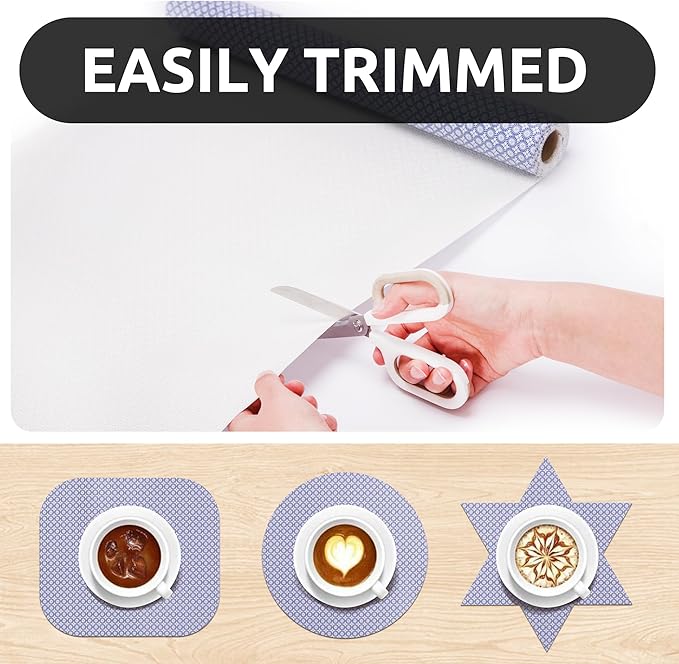 RAY STAR 12X120 Inch Shelf Liner for Kitchen Cabinets, Non-Adhesive Cabinet Liner Washable, PVC Drawer Liner for Dresser Non-Slip Bathroom (Blue Circle)(5 Roll)