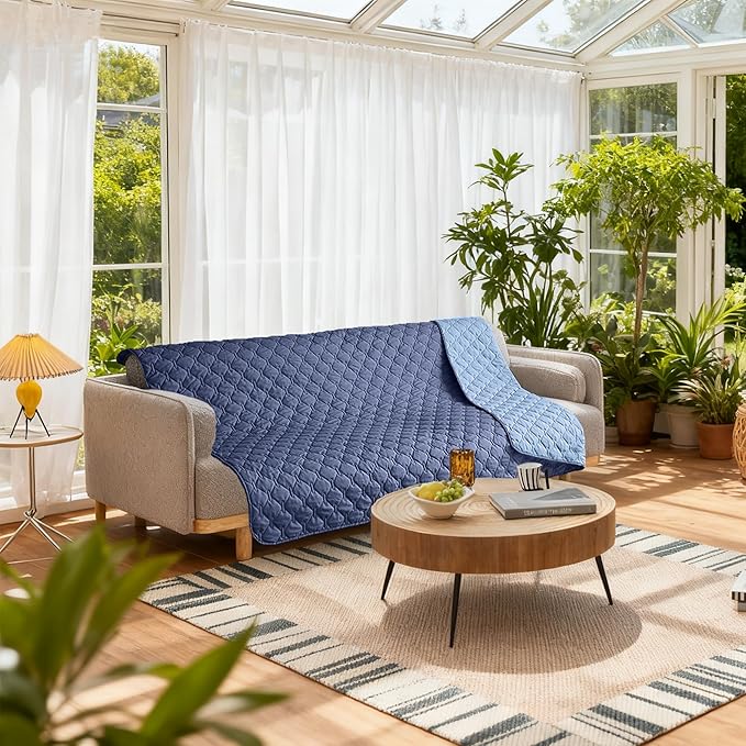 gogobunny 100% Double Sided Waterproof Dog Blanket Soft Pet Bed Cover Reversible Protect Furniture Couch Sofa Car for Puppy Large Dog Cat (Dark Navy/Light Navy, 82x82 Inch (Pack of 1))