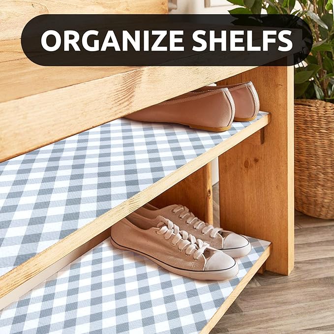 RAY STAR 18X96 Inch Shelf Liner for Kitchen Cabinets, Non-Adhesive Cabinet Liner Washable, PVC Drawer Liner for Dresser Non-Slip Bathroom (Plaid)(4 Roll)