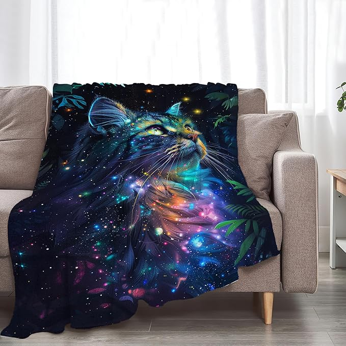 Fantasy Cat Throw Blanket - Gifts and Decor for Girls, Women, Boys, Men - Soft Warm Cozy Fleece for Couch, Sofa, Bed 60"x50"