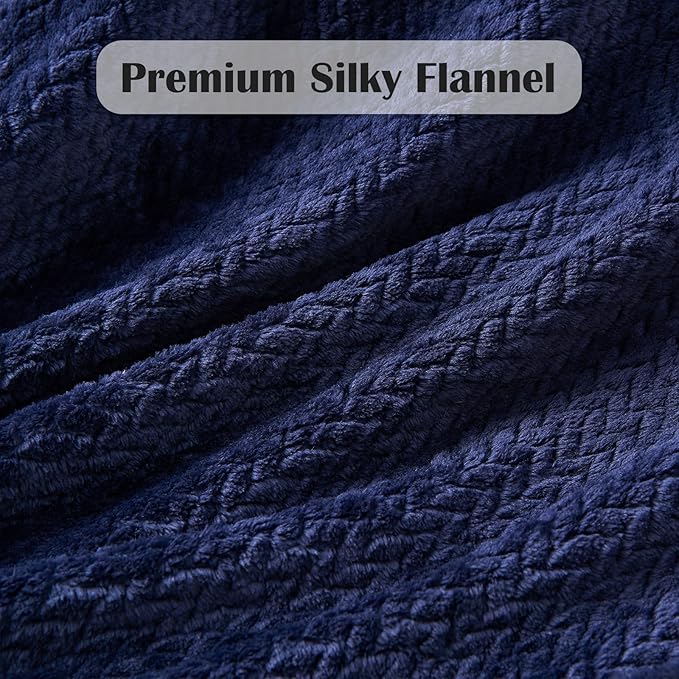 NEWCOSPLAY Super Soft Throw Blanket Dark Navy Premium Silky Flannel Fleece Leaves Pattern Lightweight Bed Blanket All Season Use (Dark Navy, Throw(50"x60"))