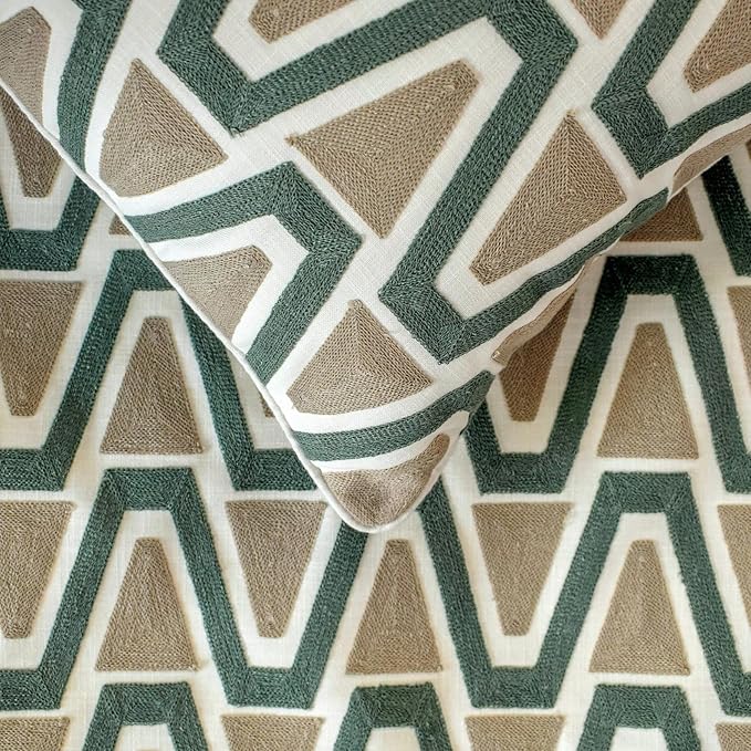 The HomeCentric Muted Green & Mocha Brown Bed Runner for King/Queen/Twin Cotton Decorative Bed Scarf 53"x18" Bed Runner Without Pillow Cover, Geometric Bed Scarf Bedroom Décor Accent - Triad