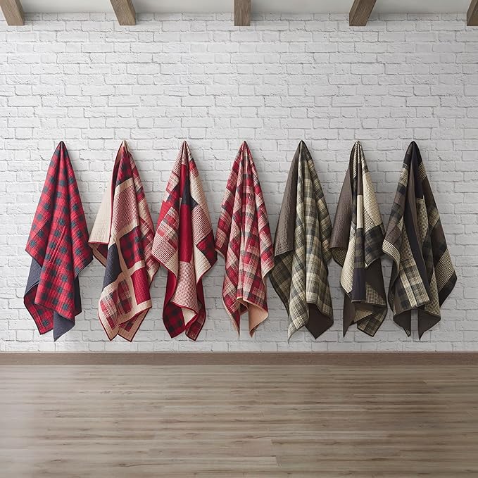 Woolrich Luxury Quilted Throw - Cabin Lifestyle, Patchwork with Moose Design All Season, Lightweight and Breathable Cozy Bedding Layer Throws for Couch Sofa, 50" W x 70" L, Huntington Red