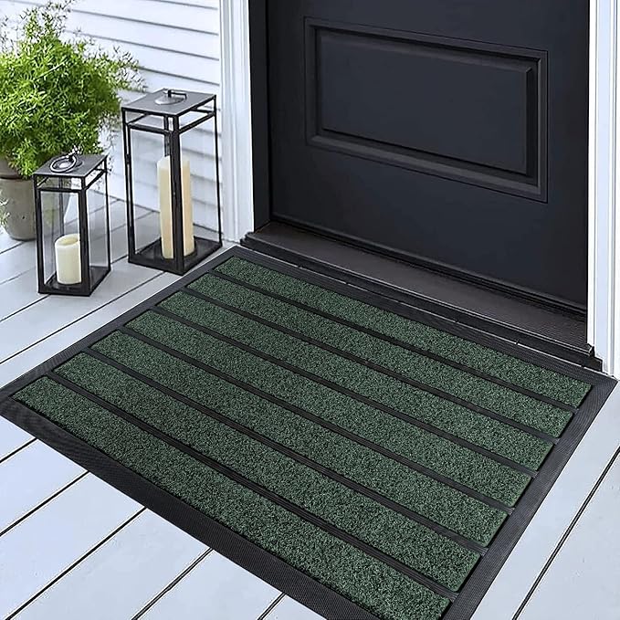 ubdyo Extra Durable Door Mat - Dirt Trapping Outdoor Welcome Mats - Non-Slip Outdoor Indoor Entrance - Low Profile Front Doormat (30" x 17", Bright Green)
