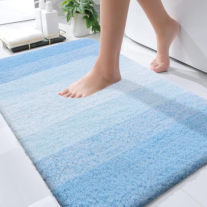 OLANLY Bathroom Rugs Mat 30x20, Extra Soft Absorbent Microfiber Bath Rugs, Rubber Backing, Quick Dry, Machine Washable Bath Mats for Bathroom Floor, Tub and Shower, Home Decor Accessories, Sky Blue