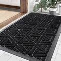 Smiry Front Door Mat Outside Entrance, Heavy Duty Sturdy Natural Rubber Doormat, Trap Dirt and Moisture, Easy Clean Low Profile Mats for Indoor Outdoor Entry, Grid Geometric (29.5x17, Black)
