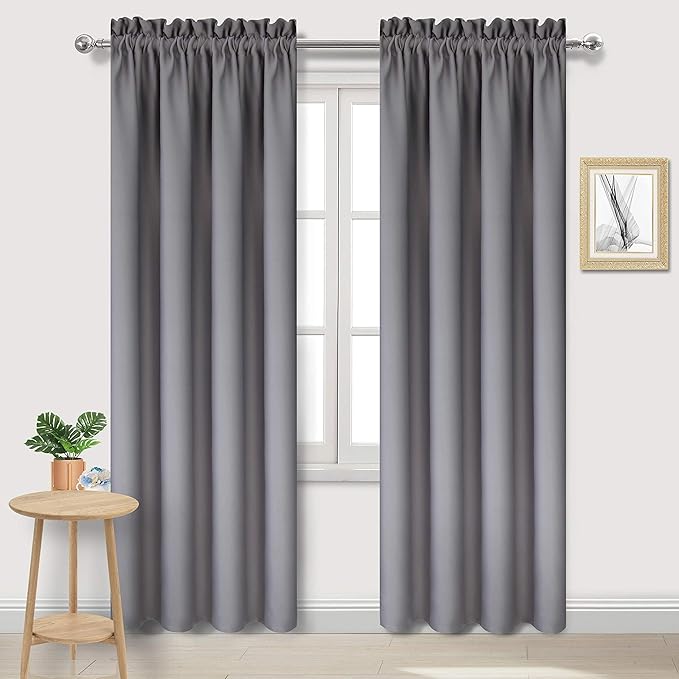 DWCN Blackout Curtains for Bedroom – Thermal Insulated Energy Saving Drapes for Living Room, Grey, W 38 x L 84 Inch, Set of 2 Rod Pocket Curtain Panels