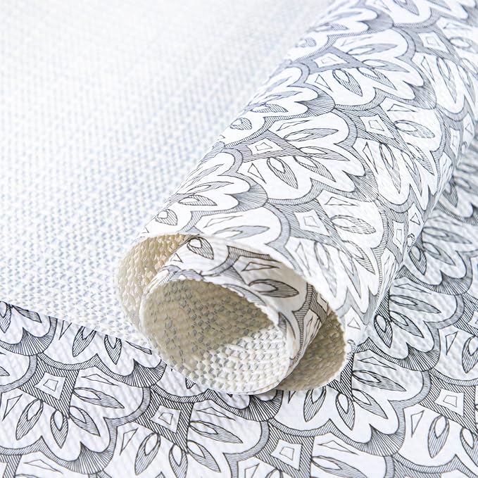 RAY STAR 12X120 Inch Shelf Liner for Kitchen Cabinets, Non-Adhesive Cabinet Liner Washable, PVC Drawer Liner for Dresser Non-Slip Bathroom (Black Floral)(4 Roll)